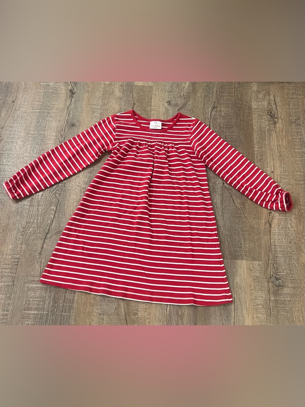 Hanna Andersson Red & White Striped Long-Sleeve Dress girls 120 6  7 Christmas